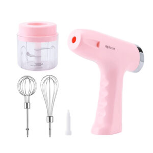 Processador Triturador Elétrico com Misturador Fouet Recarregável USB - Rosa