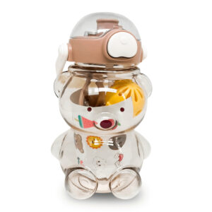 Garrafa Infantil 1L + Canudo  + Alça Transporte Urso Marrom