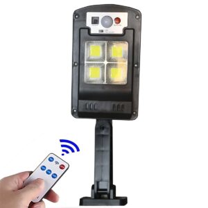 Refletor Painel Solar  Luminária Parede Poste Lâmpada 4 LEDs Externa Jardim Solar Sensor Presença Controle remoto