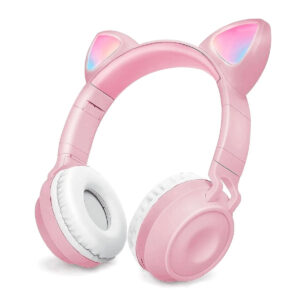 Headphone Bluetooth Fone de Ouvido sem Fio Gatinho com Led - Rosa