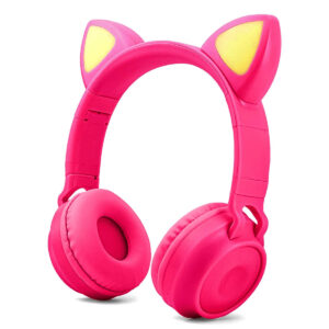 Headphone Bluetooth Fone de Ouvido sem Fio Gatinho com Led - Rosa Escuro