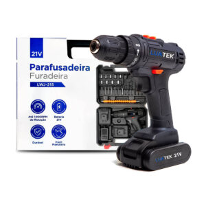 Parafusadeira Furadeira 21V 2 Baterias Pontas Brocas Bits e Maleta