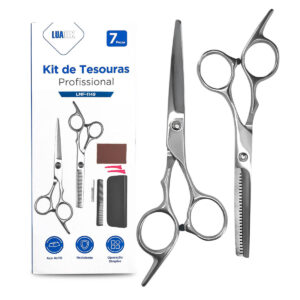 Kit Tesoura Profissional Cabeleleiro Corte Salão Babearia Cabelo Prata