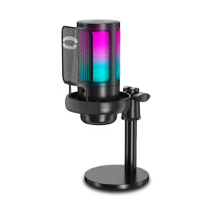 Microfone De Mesa Condesador Gamer Profissional Podcast  Rbg USB Preto