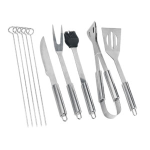 Jogo para Churrasco 9 Peças Aço Inox + Bolsa