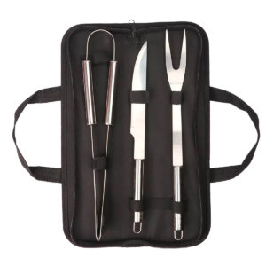 Jogo para Churrasco Kit 3 Peças Aço Inox com Bolsa