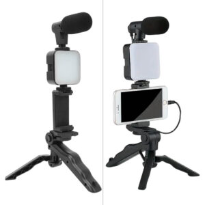 Kit Gravação 5 em 1 para Celular Tripé LED Microfone Controle Remoto