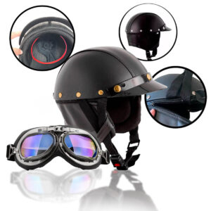 Capacete Aberto Retrô com Óculos para Moto Esportivo