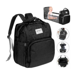 Mochila Bolsa Maternidade Multifuncional com Berço e Trocador (Preto)