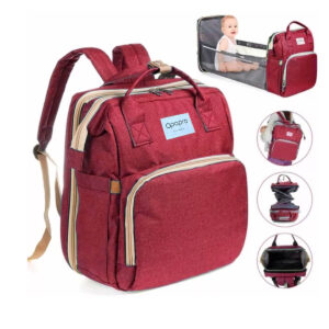 Mochila Bolsa Maternidade Multifuncional com Berço e Trocador (Vermelho)