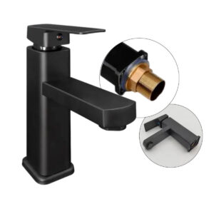 Torneira Lavatório Moderna para Banheiro em Aço Inox (Preto)