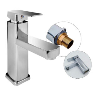 Torneira Lavatório Moderna para Banheiro em Aço Inox (Prata)